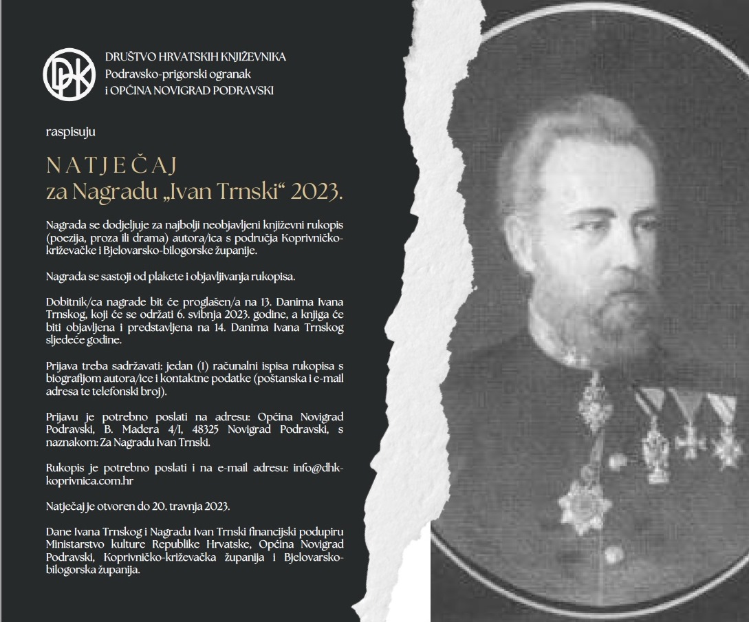 Natječaj za Nagradu “Ivan Trnski” 2023. Kulturni centar Koprivnica